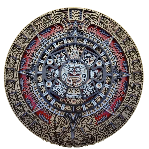 Calendario Azteca decorativo multicapa en MDF pintado a mano